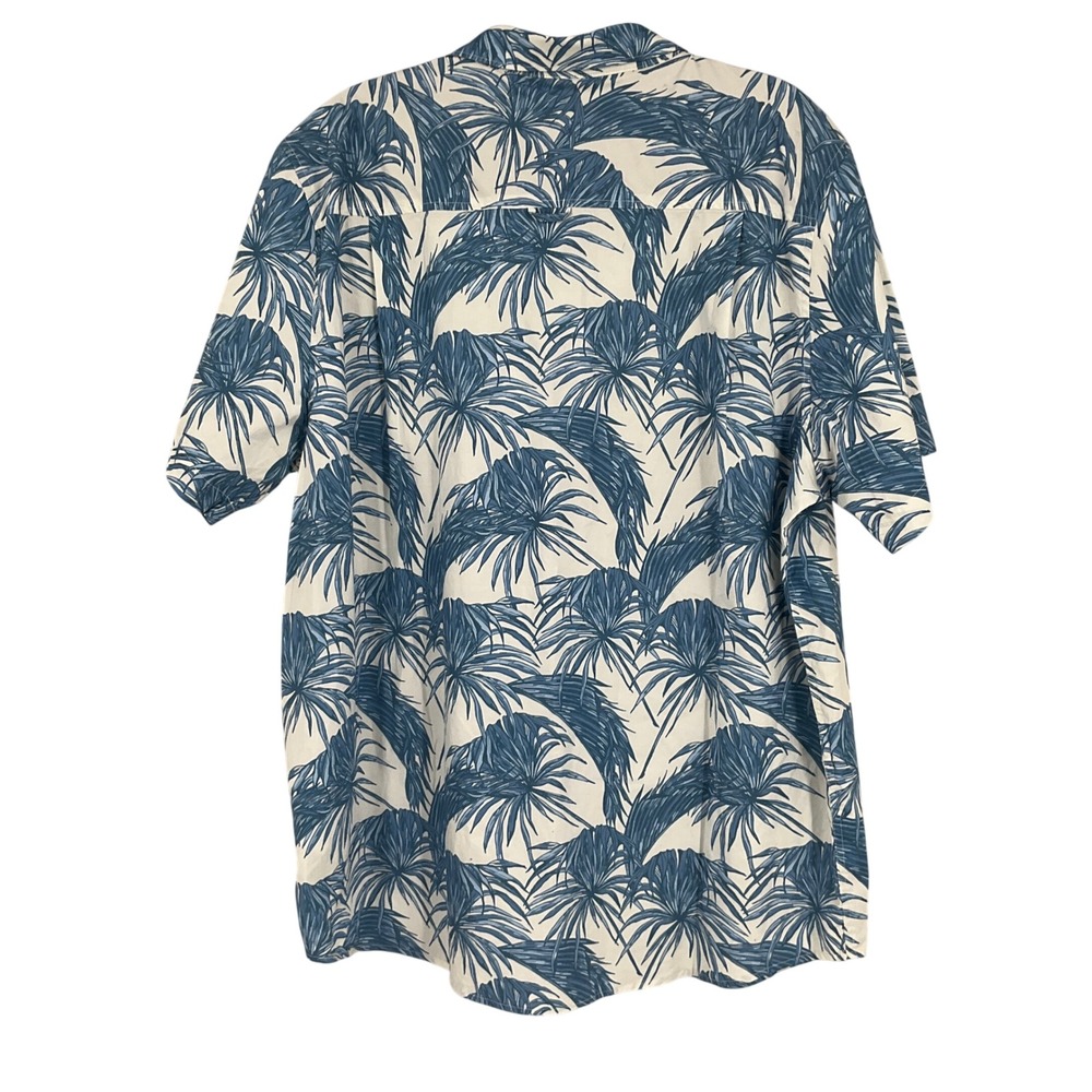 Hurley Button Down Shirt‎ Mens XXL Blue White Cotton Tropical Palm Leaf Coastal - Picture 2 of 10
